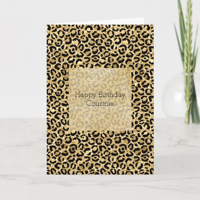 Black Gold Glitter Leopard Print  Card (Front)