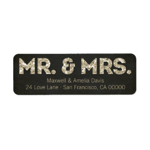 Black & Gold Glitter Look Mr. & Mrs. Labels