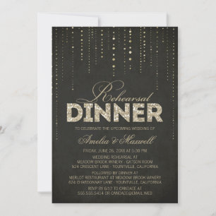 Black & Gold Glitter Look Rehearsal Dinner Invitation