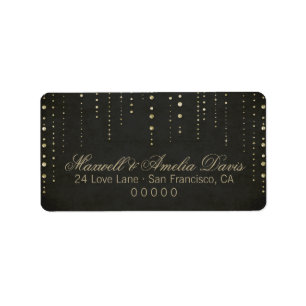 Black & Gold Glitter Look Wedding Label