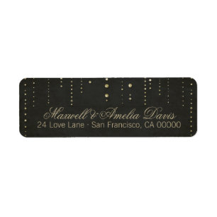Black & Gold Glitter Look Wedding Return Address Label