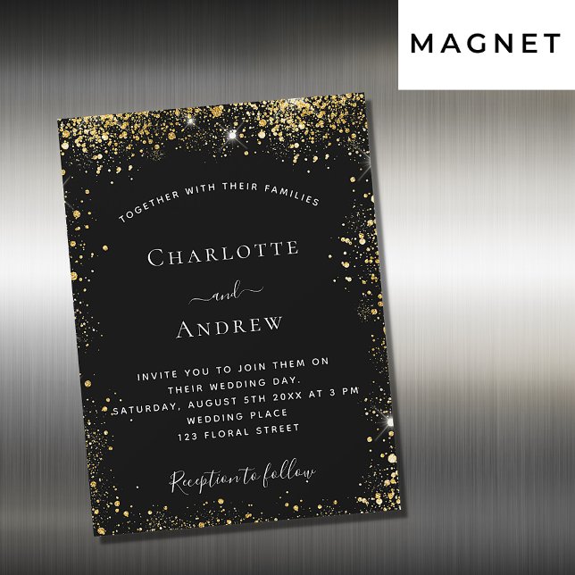 Black gold glitter luxury wedding magnetic invitation (Creator Uploaded)