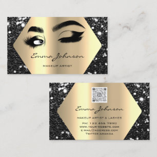 Black Gold Glitter Makeup Artist Lashes QR Code Business Card