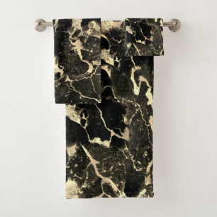 Black & Gold Glitter Marble 2 Bath Towel Set