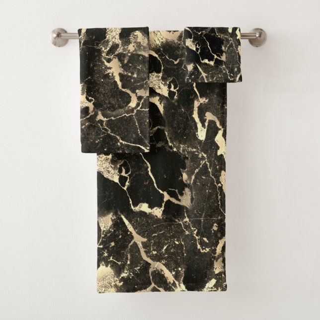 Black & Gold Glitter Marble 2 Bath Towel Set (Insitu)