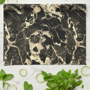 Black & Gold Glitter Marble 2 Kitchen Towel