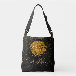 Black Gold Glitter Medusa Script Haute Couture Crossbody Bag