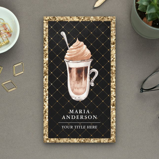 Black Gold Glitter Mocha Latte Coffee Shop Business Card (Creator Uploaded)
