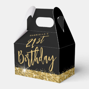 Black Gold Glitter Modern Birthday Party Favour Box