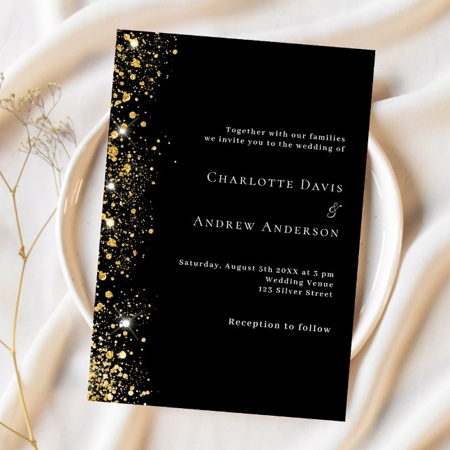 Black gold glitter modern luxury wedding invitation (Creator Uploaded)
