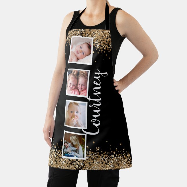Black gold glitter monogram custom name apron (Insitu)