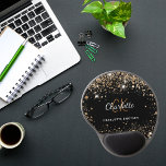 Black gold glitter monogram initails name gel mouse pad<br><div class="desc">A classic,  stylish black background. Decorated with faux gold glitter dust. Personalise and add your first name,  monogram initials and full name.</div>