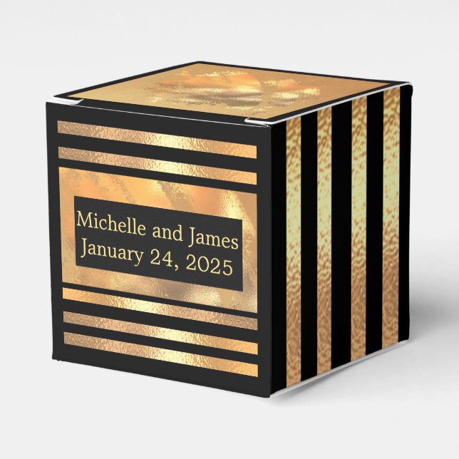 Black Gold Glitter Monogram Wedding Favour Box (Front Side)