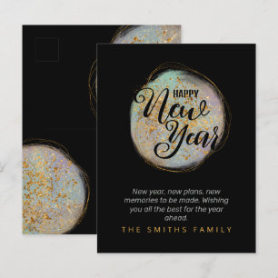 Black Gold Glitter New Year Postcard