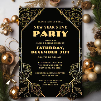 Black Gold Glitter New Year's Eve Party Invitation