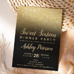 Black gold glitter ombre typography Sweet 16 Invitation<br><div class="desc">A modern,  pretty chic and elegant faux gold glitter pattern on black Sweet sixteen party invitation .Perfect for a sweet sixteen birthday party.</div>