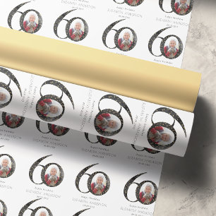 Black Gold Glitter Photo 60th Birthday Wrapping Paper