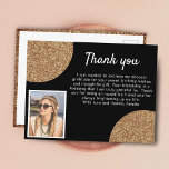 Black Gold Glitter Photo Birthday Thank you Postcard<br><div class="desc">Elegant Black Gold Glitter Photo Birthday Thank you Postcard. Faux gold glitter on black with a photo.</div>