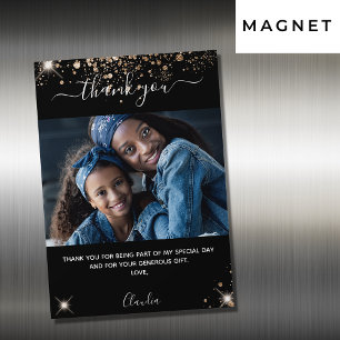 Black gold glitter photo thank you magnet