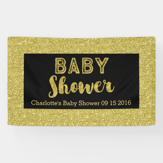 Black Gold Glitter Print Baby Shower Sign Custom (Horizontal)