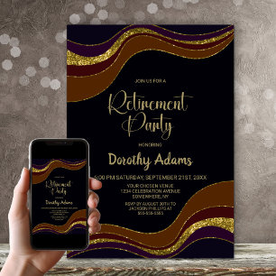 Black Gold Glitter Retirement Party Invitation