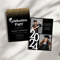 Black Gold Glitter Retro Graduation Party Photo