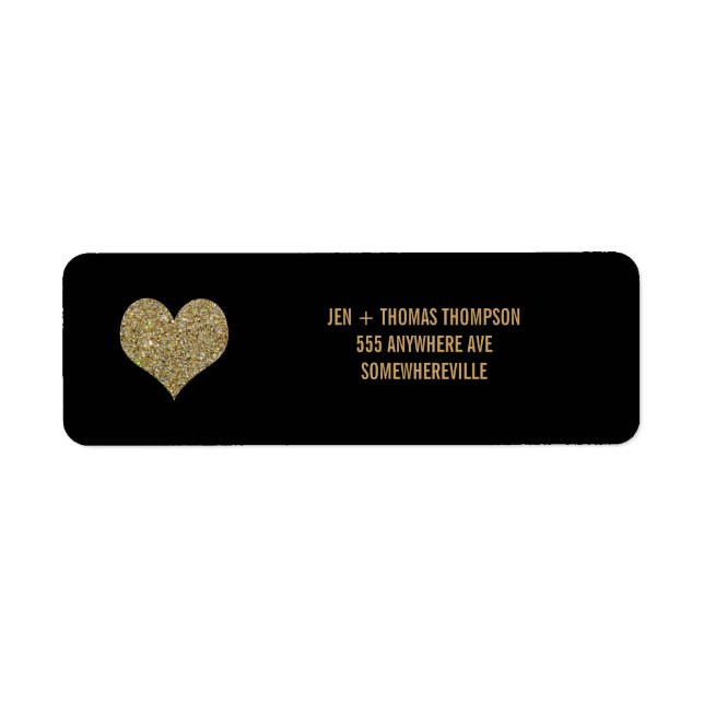 Black & Gold Glitter Return Address Wedding Labels (Front)