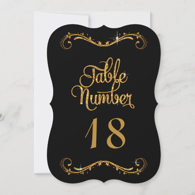 Black Gold Glitter Script Typography Table Numbers (Back)