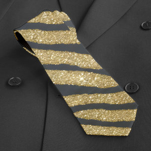 Black & Gold Glitter Shiny Zebra Tiger Stripe Tie