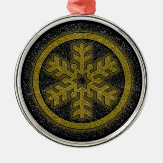 Black gold glitter snowflake round ornament