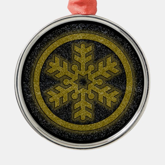 Black gold glitter snowflake round ornament (Front)