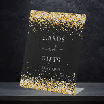 Black gold glitter sparkle cards gift pedestal sign<br><div class="desc">A black background colour. Decorated with faux gold glitter sparkles. With the text: Cards and gifts,  thank you!</div>