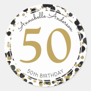Black Gold Glitter Sparkle Confetti Dots Birthday Classic Round Sticker