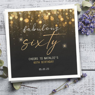 Black Gold Glitter Sparkle Glam 60th Birthday Napkin