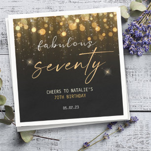 Black Gold Glitter Sparkle Glam 70th Birthday  Napkin