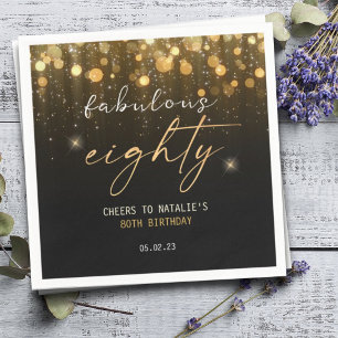 Black Gold Glitter Sparkle Glam 80th Birthday  Napkin
