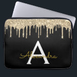 Black Gold Glitter Sparkle Monogram Laptop Sleeve<br><div class="desc">Black and Gold Faux Dripping Modern and Elegant Girly Glitter and Sparkle Elegant Monogram Case. This case can be customised to include your initial and first name.</div>