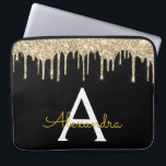 Black Gold Glitter Sparkle Monogram Laptop Sleeve<br><div class="desc">Black and Gold Faux Dripping Modern and Elegant Girly Glitter and Sparkle Elegant Monogram Case. This case can be customised to include your initial and first name.</div>