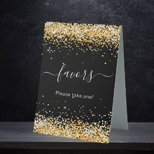 Black gold glitter sparkles guest favours