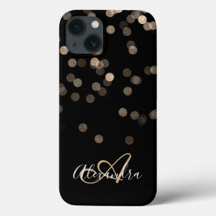 Black Gold Glitter Sparkles Name Monogram iPhone 13 Case