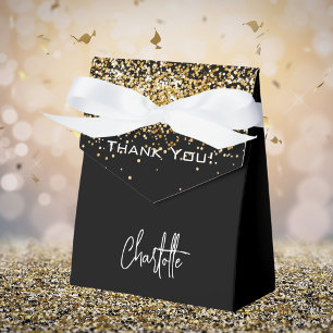 Black gold glitter sparkles name thank you favour box