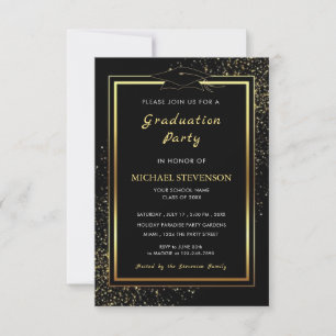 Black Gold Glitter Sparkly Graduation Invitation