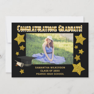 Black & Gold Glitter Stars Congrats Graduate Announcement
