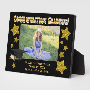 Black & Gold Glitter Stars Congratulation Graduate Plaque