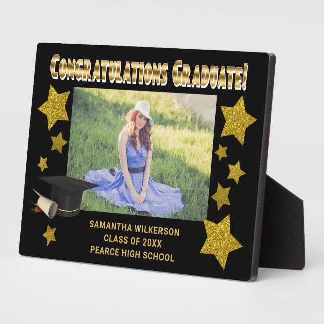 Black & Gold Glitter Stars Congratulation Graduate Plaque (Side)