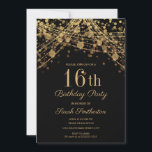 Black Gold Glitter String Lights 16th Birthday Invitation<br><div class="desc">Elegant 16th birthday party invitation for girls with beautiful glittery gold string lights and sparkling bokeh on a black background.  Text,  font,  and wording are completely customisable using Zazzle's design tool.  Contact us for help with customisation or matching products.</div>