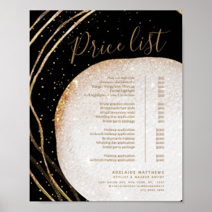 Black Gold Glitter Stylist Salon Price List Menu Poster