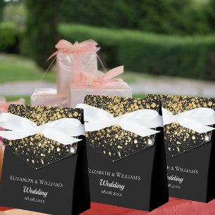 Black gold glitter thank you wedding favour box