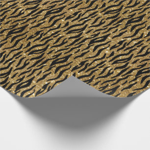 Black & Gold Glitter Tiger Print Wrapping Paper