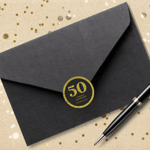 Black Gold Glitter Typography 50th Birthday Party  Classic Round Sticker